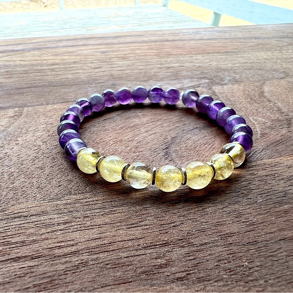 Amethyst & citrine genuine gemstone energy bracelet calm motivation